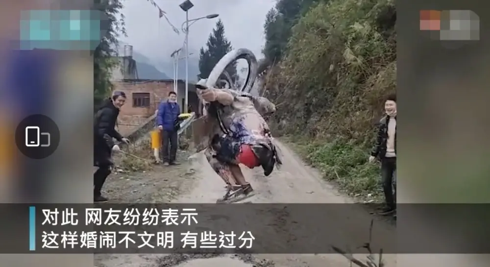 陋俗！贵州一新郎双臂被绑遭驱逐跳泥塘，网友：成婚仍是受罪？