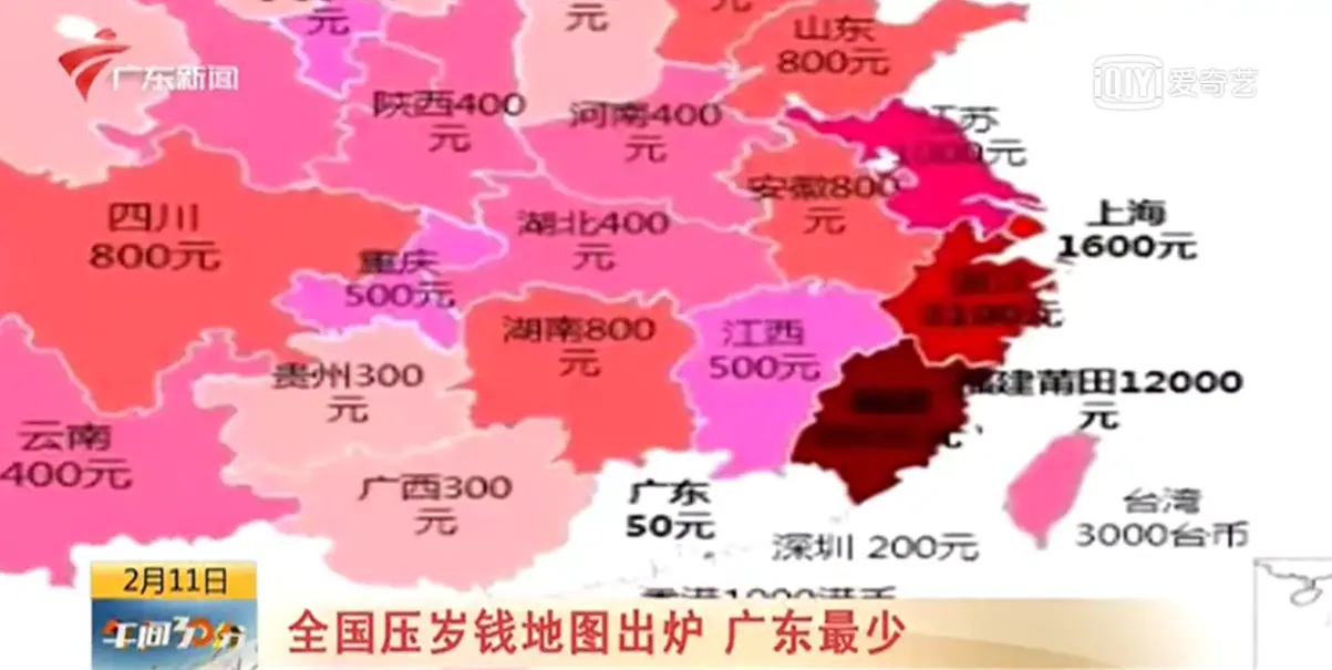 只需50块钱，“全国压岁钱地图”广东最少？