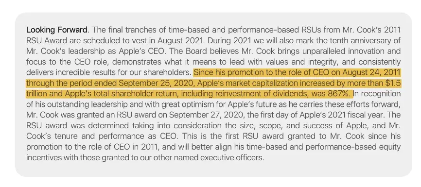 上任9年股东回报率高达867%，库克获8亿元年终奖