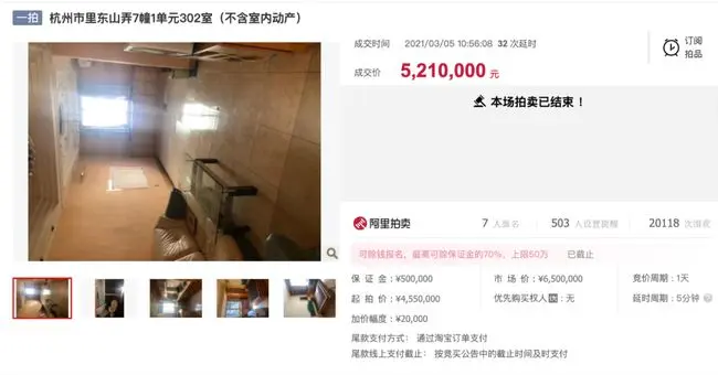 杭州一法拍房“7折”成交少卖129万元，有房东紧迫还账撤回买卖