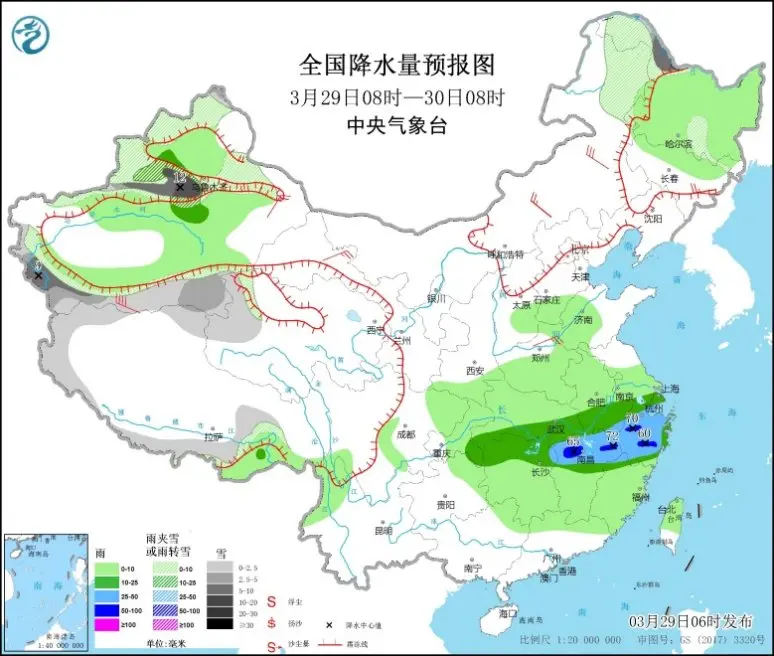 北方地区沙尘天气减弱，江南等地多雷雨！