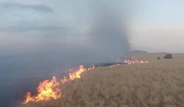 蒙古国草原大火蔓延至中国境内，大火肆虐，沿途黑烟弥漫！