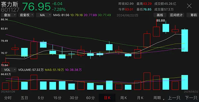 【汽车东谈主◆盘面】赛力斯改名问界，股价重挫