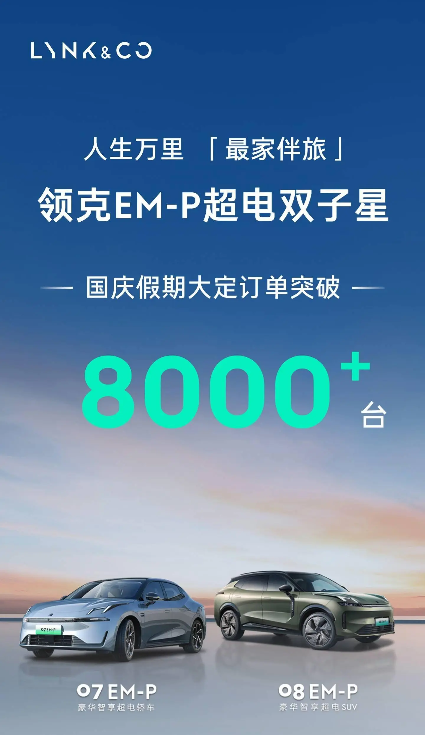 领克汽车：07、08 EM-P 国庆假期大定订单总共败坏 8000 台