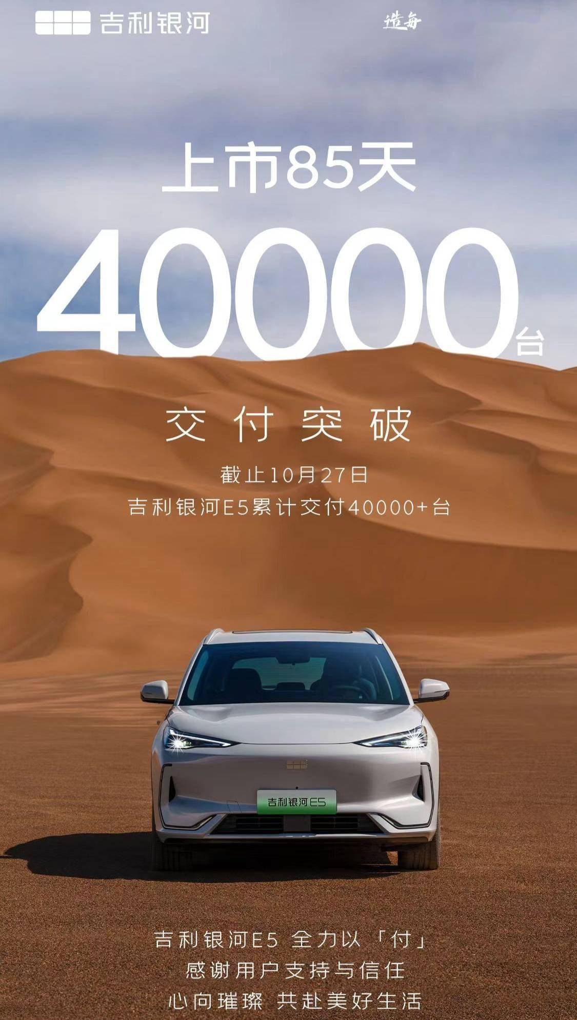 祥瑞星河 E5 纯电 SUV 汽车上市 85 天委派谋害 4 万台