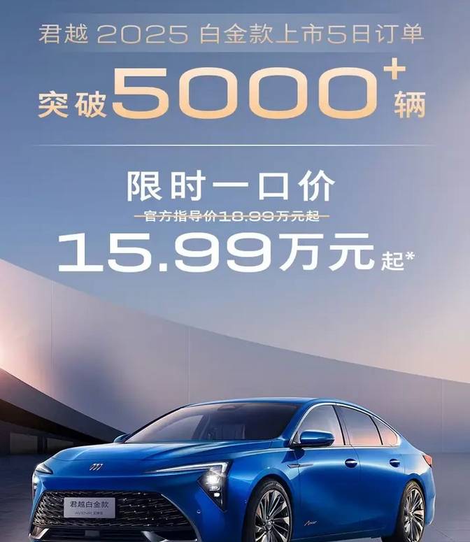 2025款别克君越上市五日订单破5000辆，限时一口价15.99万元起