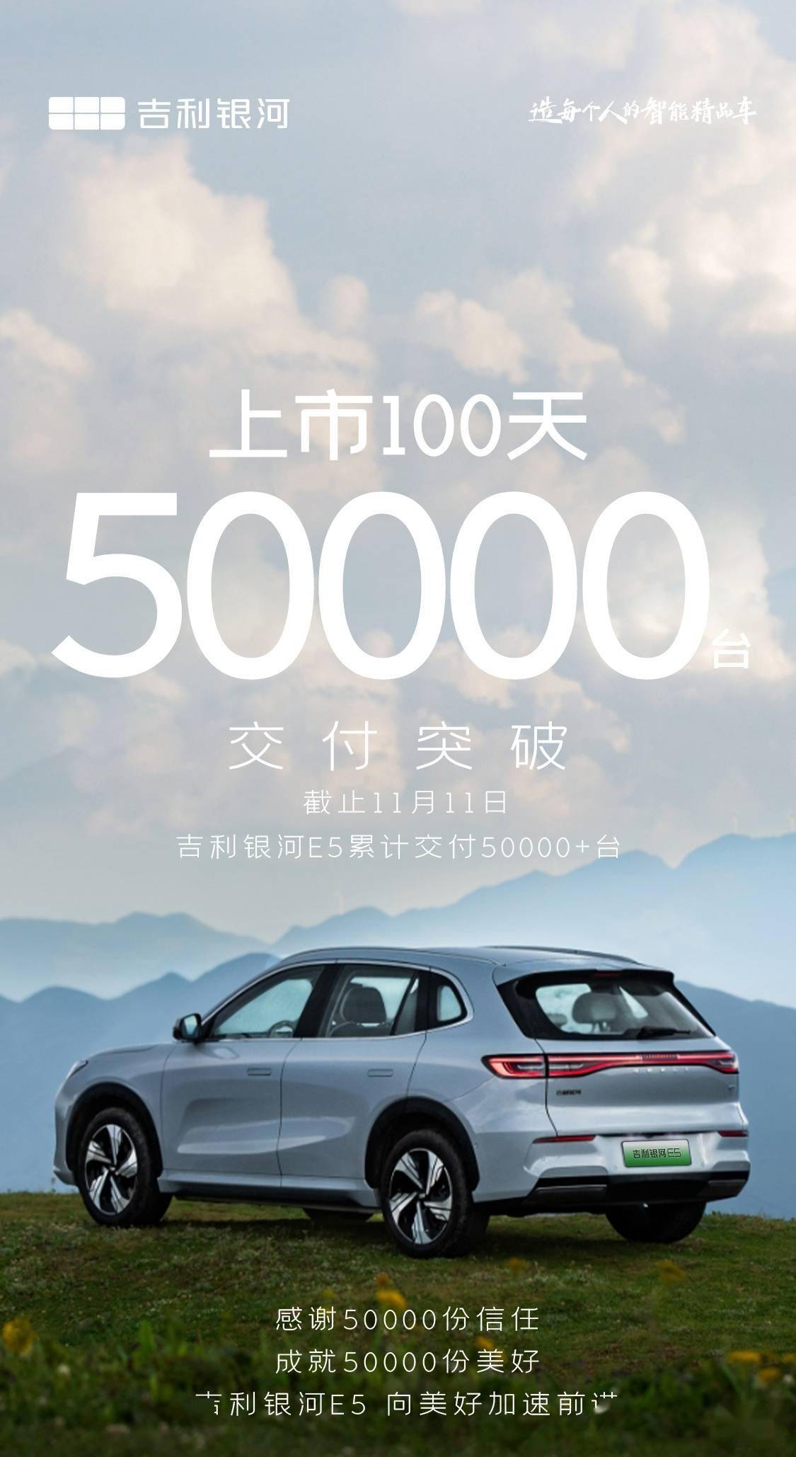 祯祥星河 E5 纯电 SUV 上市 100 天，拜托冲破 5 万辆