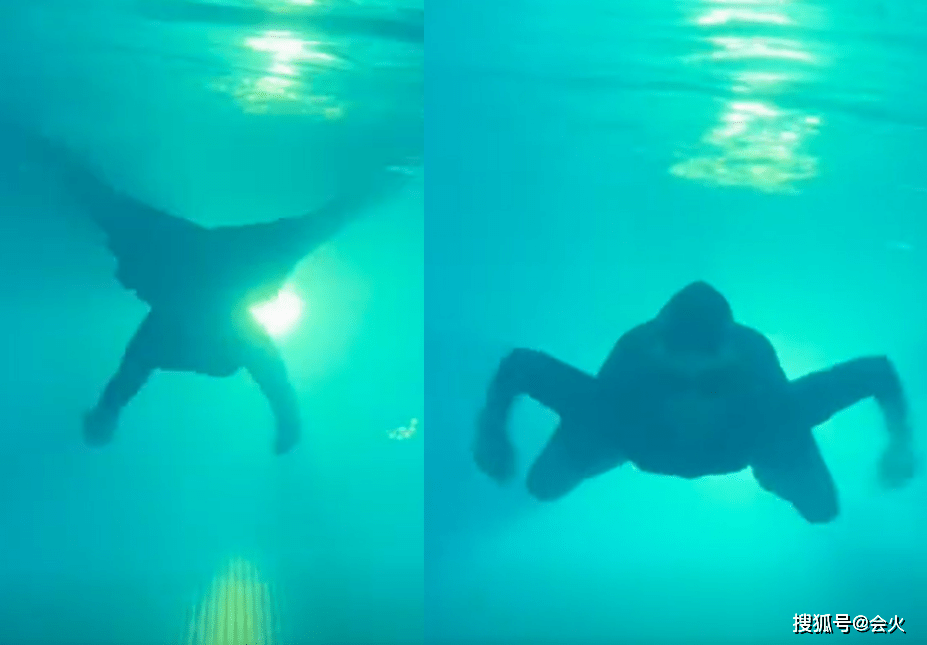 宁静水下拍视频大秀身材，穿紧身泳装身形丰腴，水下蹬腿动作帅气