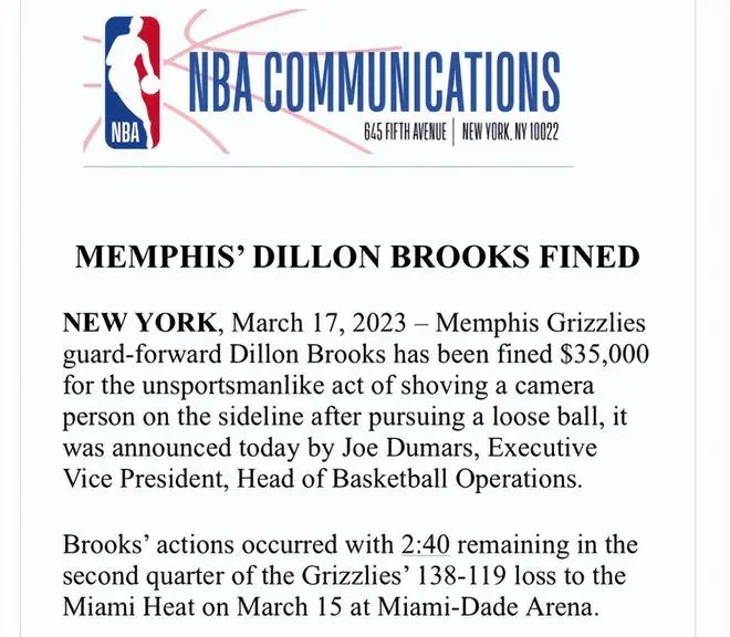 NBA官宣罚单！狄龙推翻摄影师被罚3.5万美元 生涯罚款超42万